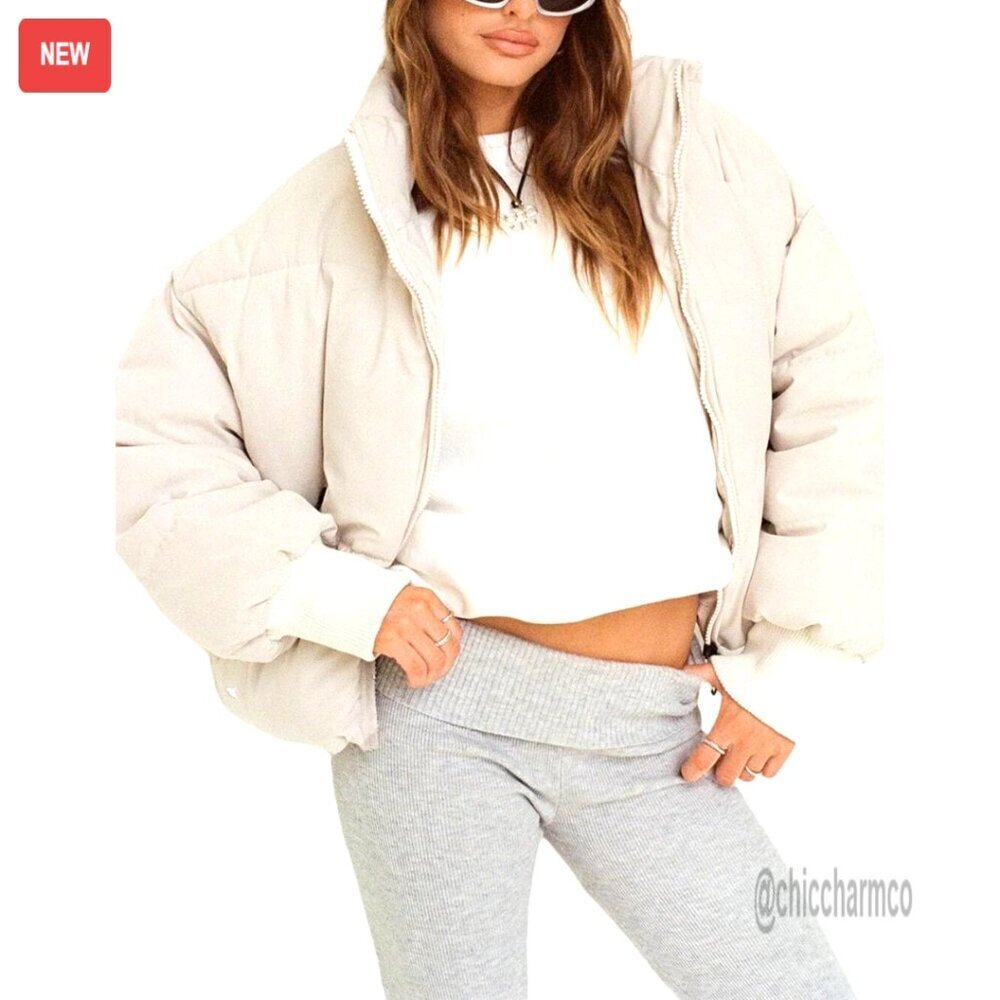 Oversized Cropped Puffer Jacket Quilted Winter Coat Chic Minimal Layering